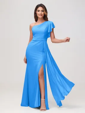 A-Linie Ein-Schulter-Minikleid Meerblau