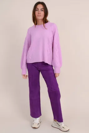Cashmere Pullover mit Zopfmuster in Flieder