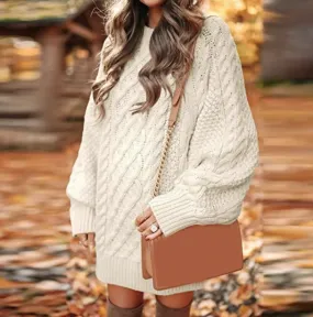  Damen Long Pullover Strickpulli in Weiß