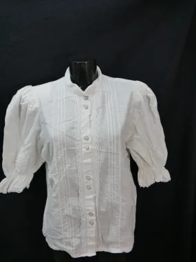 Gr.48 Trachtenbluse weiß Bluse Baumwolle mit Spitze und tollen Knöpfen TB6439
