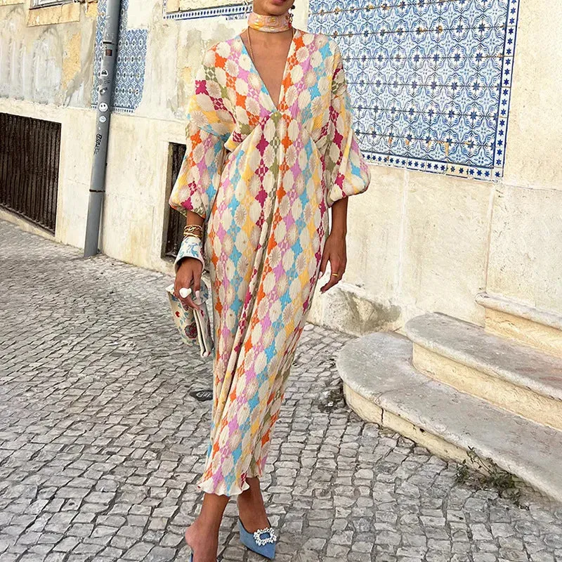 Hippie Maxikleid mit Batik-Muster
