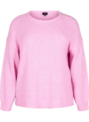 Langärmliger Strickpullover mit Wollanteil und Rundhalsausschnitt