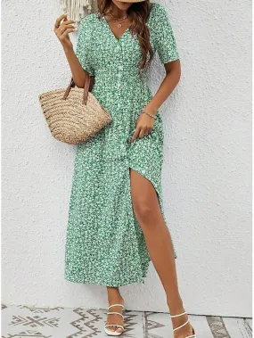Luftiges Maxikleid mit kurzen Ärmeln und V-Ausschnitt