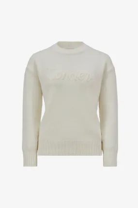 Pullover mit gesticktem Logo in Creme