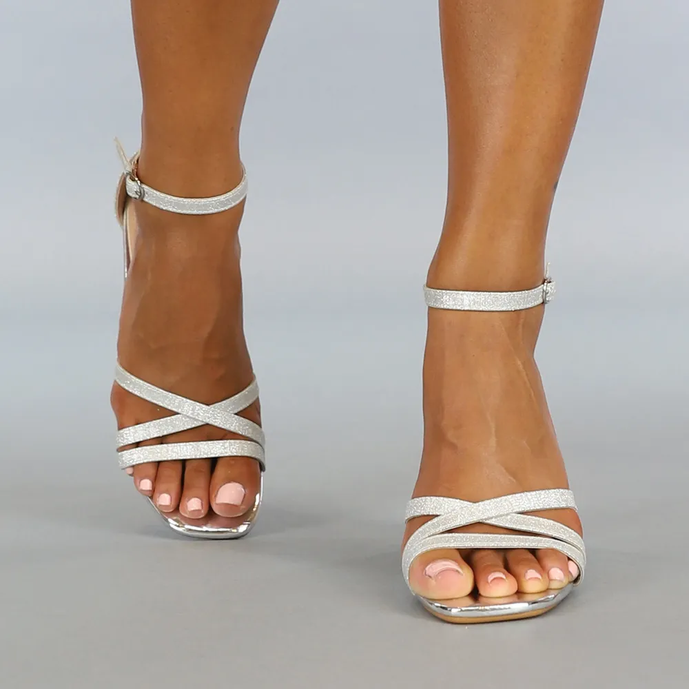 Riemchen-Silber-Glitzer-Sandalen