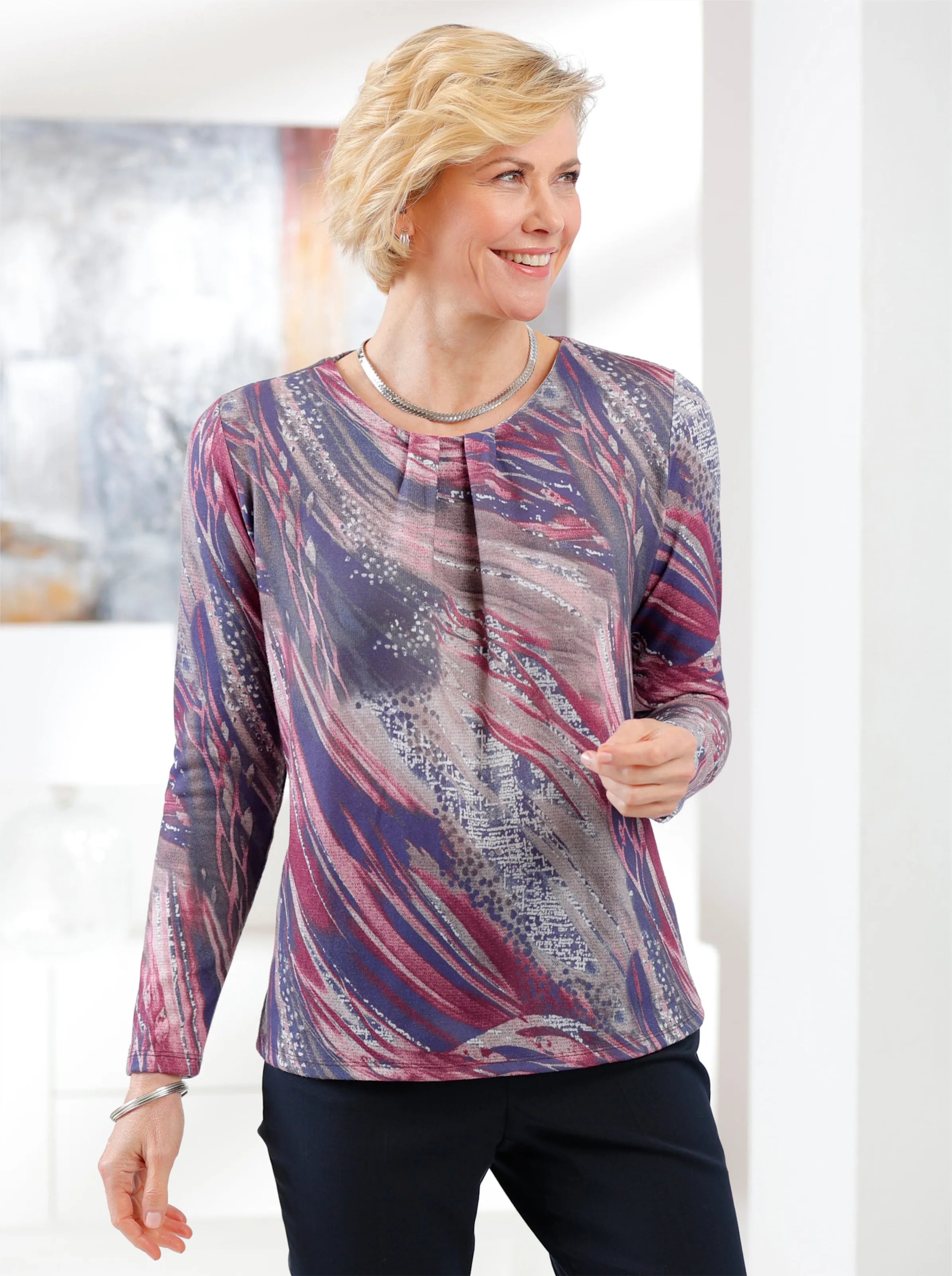 Shirt in bordeaux-taupe-bedruckt