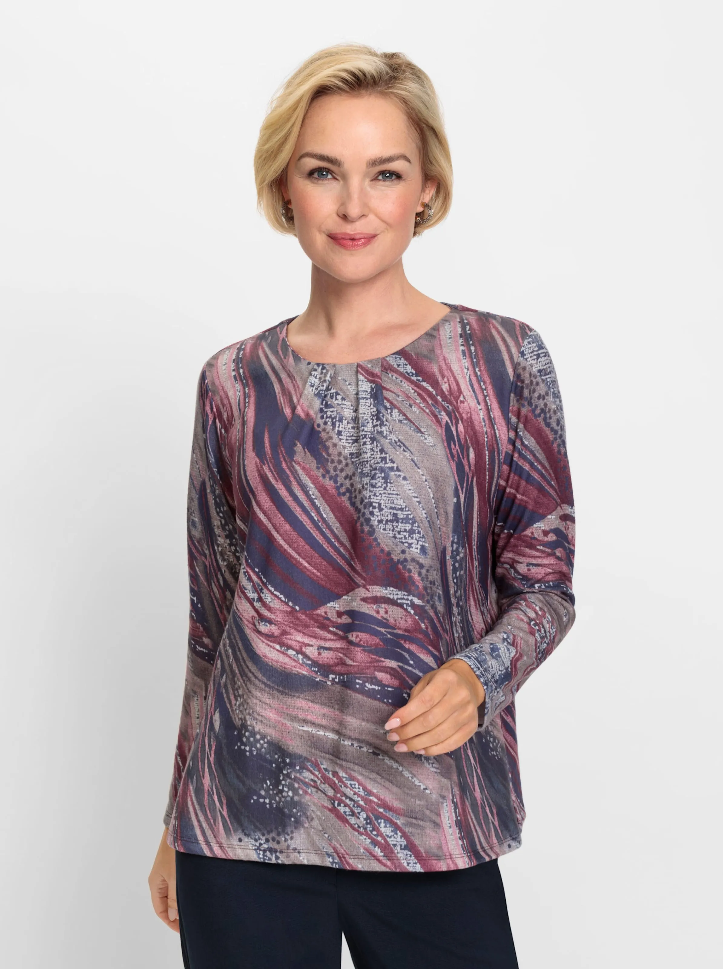 Shirt in bordeaux-taupe-bedruckt