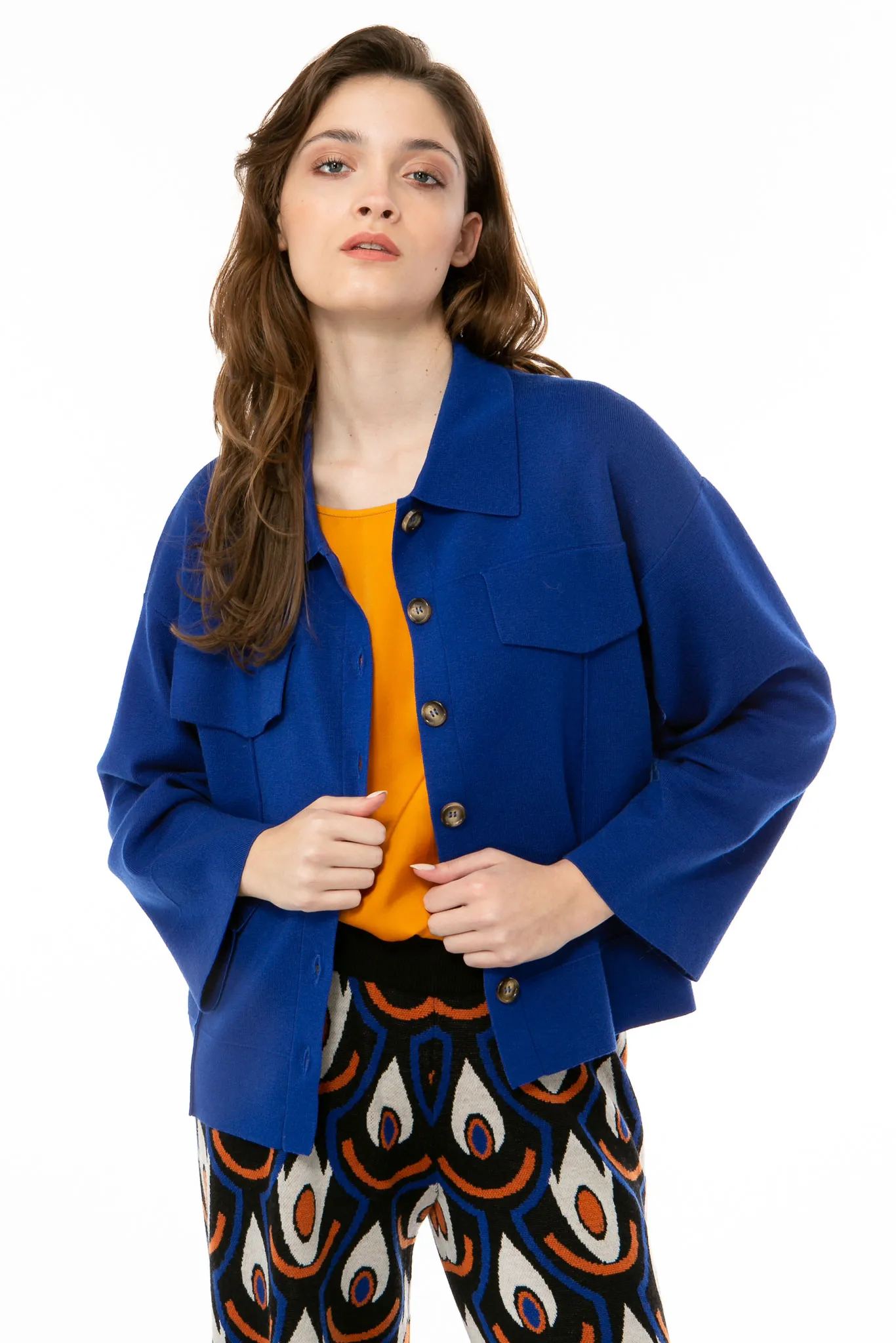 SOLID KNIT Boxy Jacke royal blau
