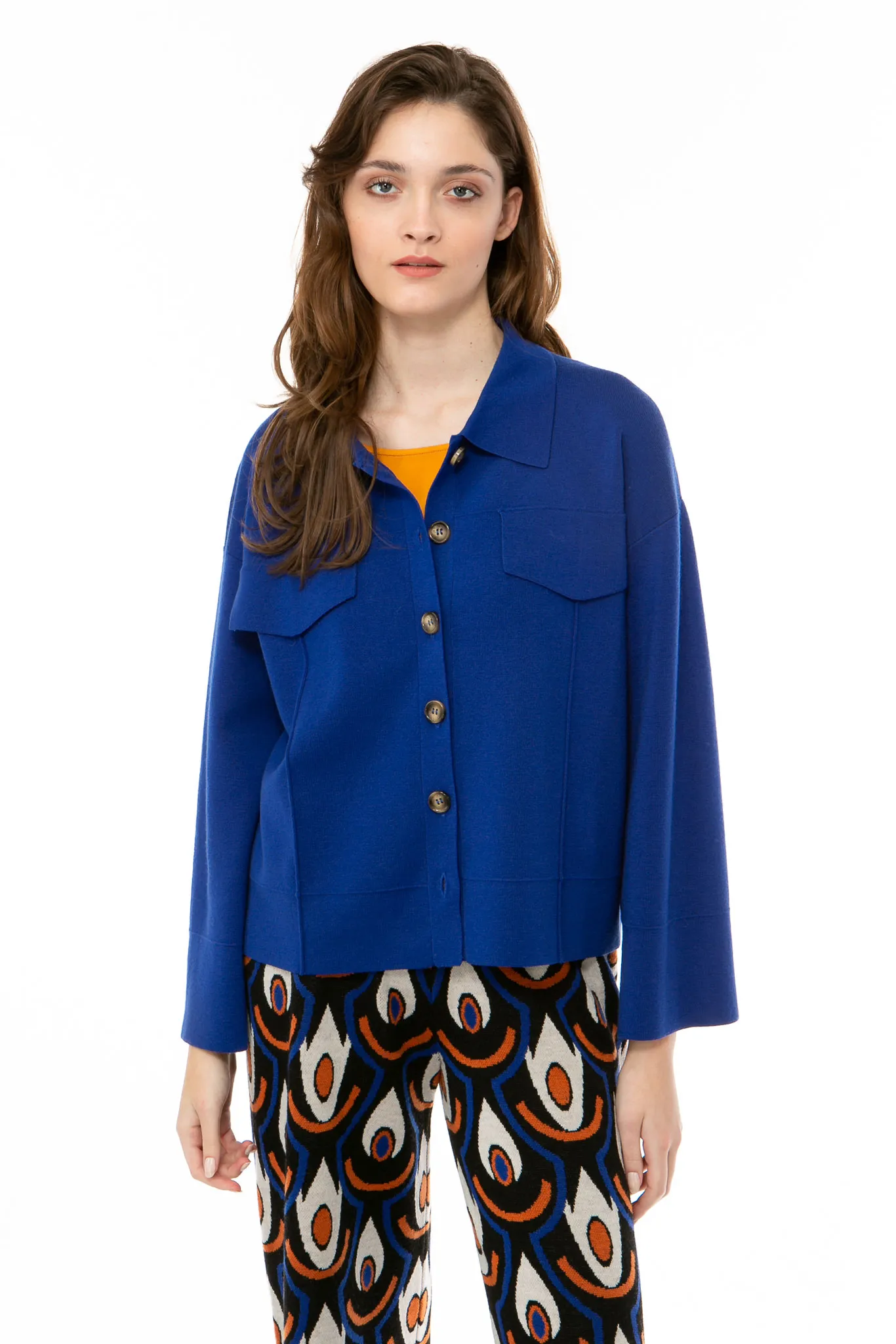 SOLID KNIT Boxy Jacke royal blau