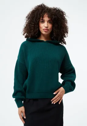 Strickpullover GBMARIELLA relaxed Fit aus Bio-Baumwolle mit Kaputze - Dark Teal